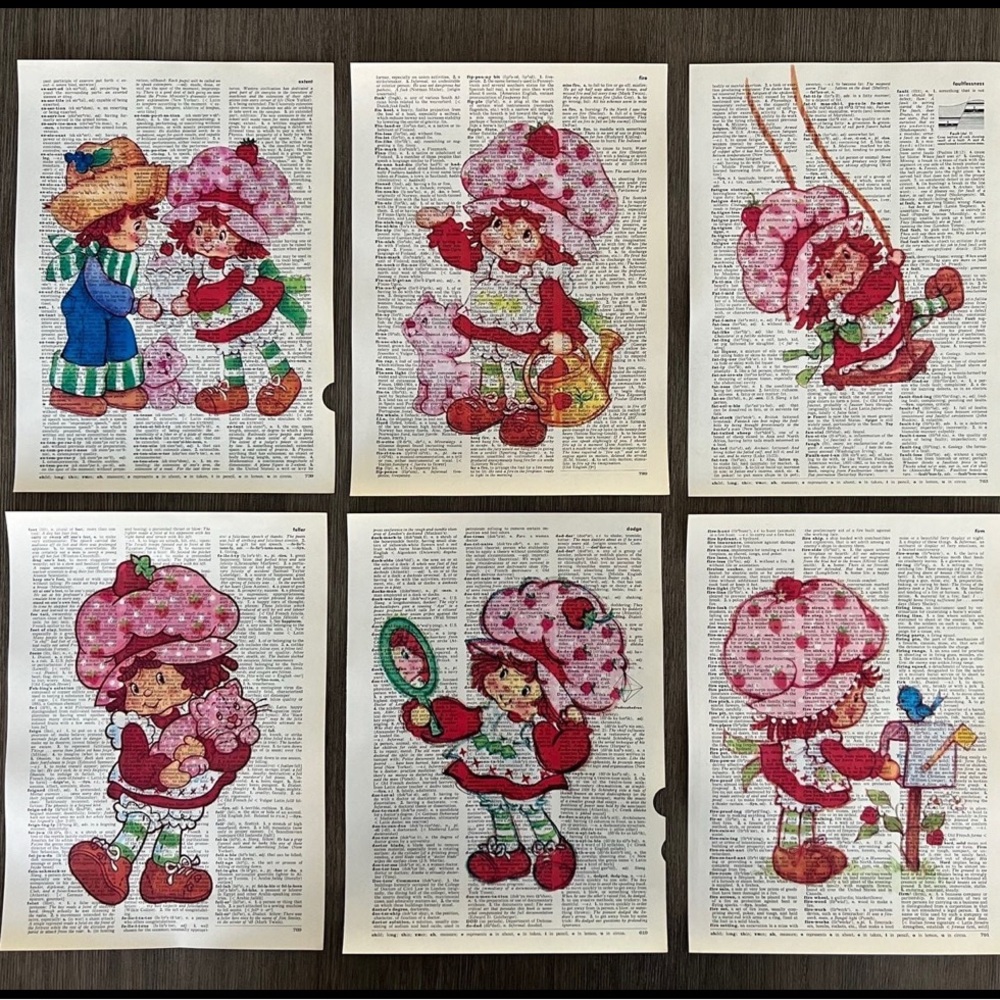 Strawberry Shortcake Themed Dictionary Art Prints - Set of 6